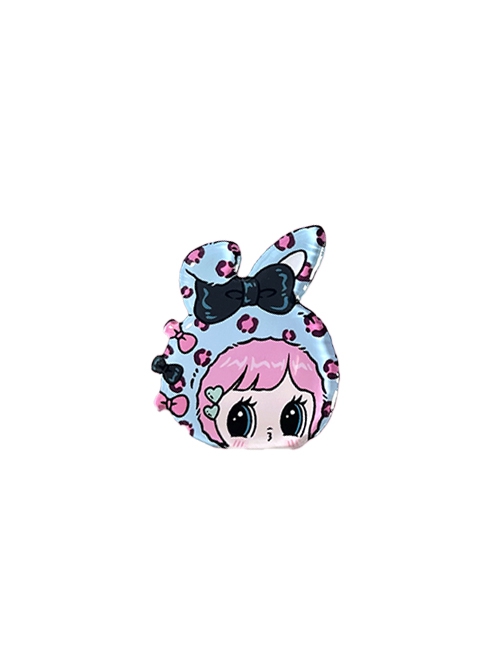 Kawaii Fashion Cute Girl With Leopard Print Bunny Hat Pop Socket Mobile Phone Holder