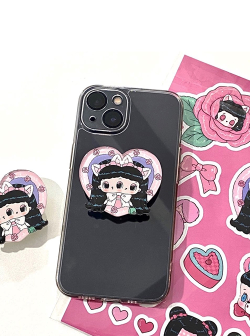 Kawaii Fashion Cute Twins With Cat Ears Pop Socket Mobile Phone Holder