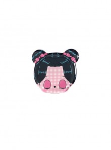 Kawaii Fashion Cute Girl With Buns Pink Plaid Retro Pop Socket Mobile Phone Holder