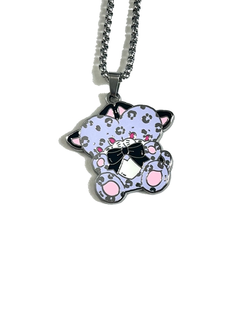 Cute Two Headed Lavender Baby Leopard Kitty Twins Kawaii Fashion Necklace