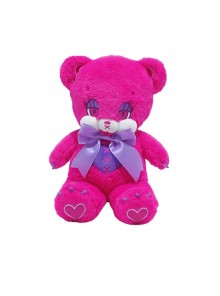 Kawaii Fashion Hot Pink Sad Emo Cute Teddy Bear With Purple Bowknots Plush Doll Bag Backpack Crossbody