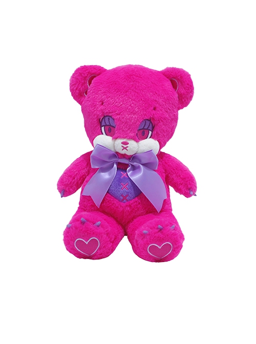 Kawaii Fashion Hot Pink Sad Emo Cute Teddy Bear With Purple Bowknots Plush Doll Bag Backpack Crossbody