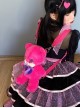 Kawaii Fashion Hot Pink Sad Emo Cute Teddy Bear With Purple Bowknots Plush Doll Bag Backpack Crossbody