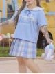 Kawaii Fashion Plus Size Blue Sanrio Babygirl Larme Kei Sailor Collar JK Kogal Short Sleeves Prints T-Shirt