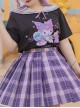 Kawaii Fashion Plus Size Blue Sanrio Babygirl Larme Kei Sailor Collar JK Kogal Short Sleeves Prints T-Shirt