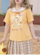 Kawaii Fashion Plus Size Blue Sanrio Babygirl Larme Kei Sailor Collar JK Kogal Short Sleeves Prints T-Shirt