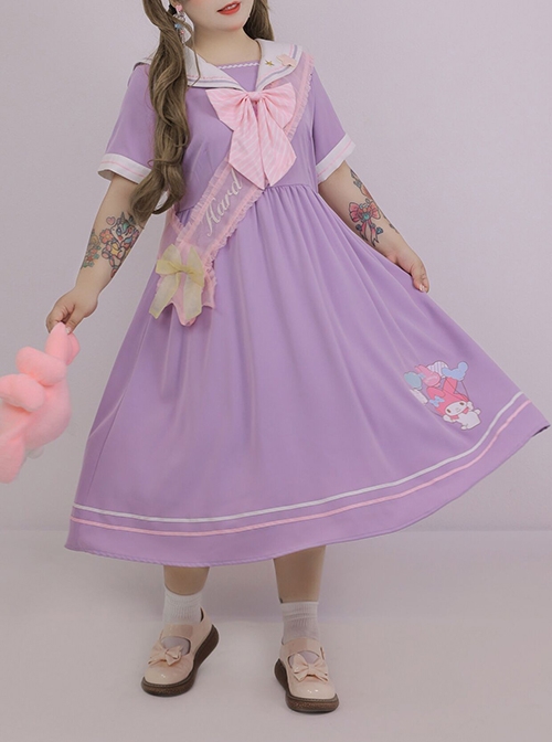 Plus Size Sailor Collar Kawaii Fashion Sanrio Melody Pompompurin Japanese JK Nanchatte Seifuku Short Sleeves Dress