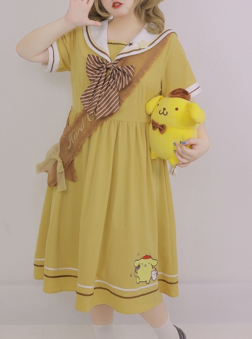 Plus Size Sailor Collar Kawaii Fashion Sanrio Melody Pompompurin Japanese JK Nanchatte Seifuku Short Sleeves Dress