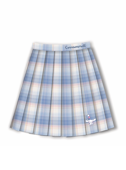 Kawaii Fashion Plus Size Blue Sanrio Cinnamoroll Japanese Schoolgirl JK Seifuku 48CM Pleated Plaid Skirt