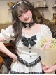 Love Confession Series Kawaii Fashion Black White Plus Size Slimming Puff Sleeves Lace-Trim Bandana Hem Bow Blouse