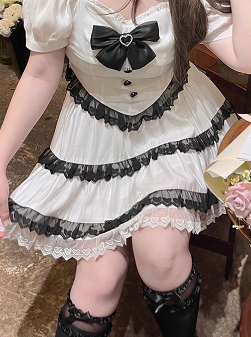 Love Confession Series Kawaii Fashion Layered White Black Lace-Trim Tiered Ruffle Skirt