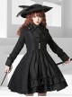 Ouji Fashion Black And Blue Series Female Retro Medieval Pointed Collar Mutton Sleeves Long Sleeves Jabot Shota Lolita Shirt