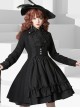 Ouji Fashion Black And Blue Series Female Retro Medieval Pointed Collar Mutton Sleeves Long Sleeves Jabot Shota Lolita Shirt