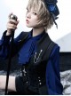 Black And Blue Series Lolita Ouji Fashion Metal Chain Cross Pendant Lace-Up Back Tailcoat Vest