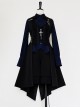 Black And Blue Series Lolita Ouji Fashion Metal Chain Cross Pendant Lace-Up Back Tailcoat Vest