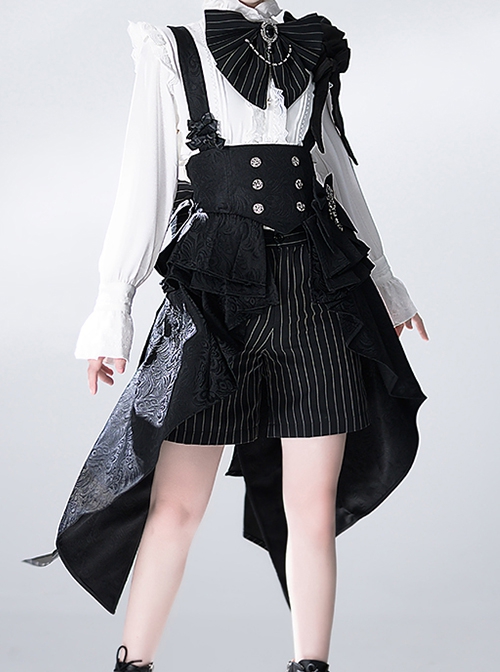 Rabbit Theater Series Jacquard Version Female Black Lolita Ouji Fashion Shoulder Straps Waist Cincher Underbust Dress