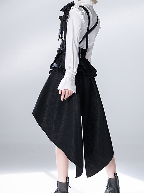 Rabbit Theater Series Jacquard Version Female Black Lolita Ouji Fashion Shoulder Straps Waist Cincher Underbust Dress