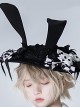 Rabbit Theater Series Black White Rabbit Ear Jacquard Version Lolita Ouji Fashion Black Bow knots Lace Wide Brim Hat