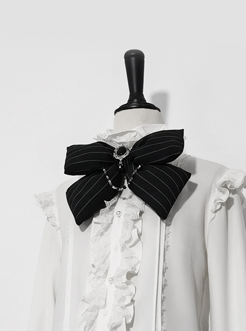 Rabbit Theater Series Jacquard Version Black Lolita Ouji Fashion Version A Metallic Chains Striped Cotton-Filled Black Bowknot Decoration Brooch