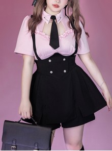 American Hot Girls College Series College Style Kawaii Fashion Plus Size Sweet Elastic Button Slimming Black Back Strap Skirt Inner Short Pants