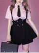 American Hot Girls College Series College Style Kawaii Fashion Plus Size Sweet Elastic Button Slimming Black Back Strap Skirt Inner Short Pants