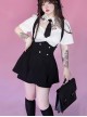 American Hot Girls College Series College Style Kawaii Fashion Plus Size Sweet Elastic Button Slimming Black Back Strap Skirt Inner Short Pants