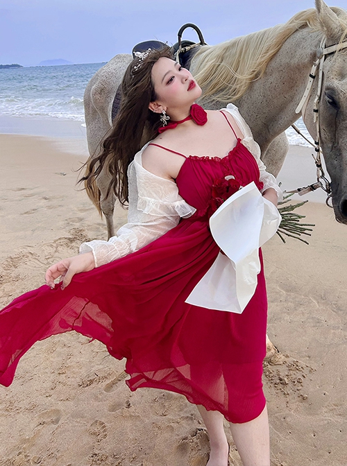 Eros APhrodite Series Sexy Red Sling Irregular Hem Design Kawaii Fashion Sleeveless Dress
