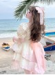 Rose Milk Fu Series Pink-White Gradient Irregular Hem Design Binding Band Kawaii Fashion Short Sleeves Dress