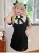 Miss Salinger Series Cute Lapel Black Pure Color Daily Simple Kawaii Fashion Short Sleeves Dress