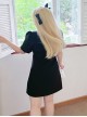 Miss Salinger Series Cute Lapel Black Pure Color Daily Simple Kawaii Fashion Short Sleeves Dress