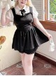 College Style Cute Lapel Heart Hollow Short-Sleeved Shirt Simple Sleeveless Dress Kawaii Fashion Black White Suit