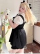 College Style Cute Lapel Heart Hollow Short-Sleeved Shirt Simple Sleeveless Dress Kawaii Fashion Black White Suit