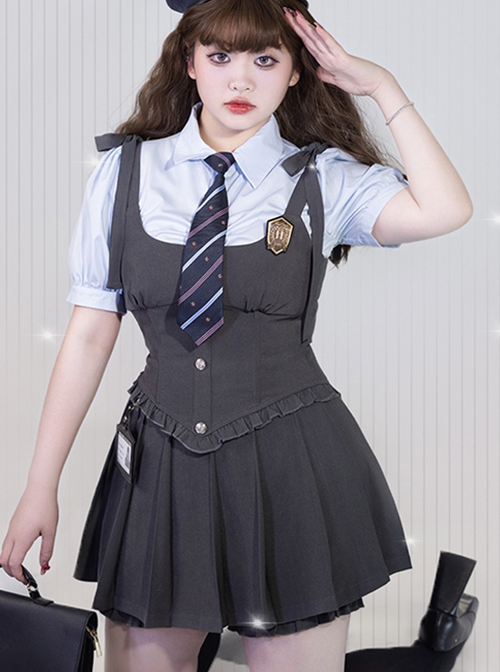 School Flower Policewoman Series College Style Pure Color Binding Band Fish Bone Slim Fit Kawaii Fashion Sleeveless Vest