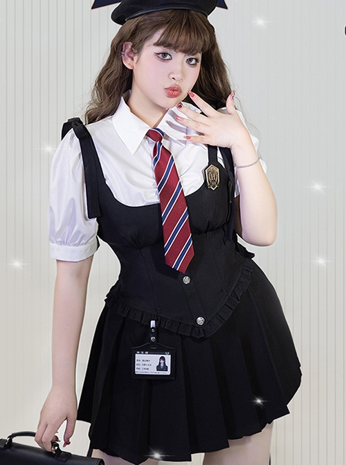 School Flower Policewoman Series College Style Pure Color Binding Band Fish Bone Slim Fit Kawaii Fashion Sleeveless Vest