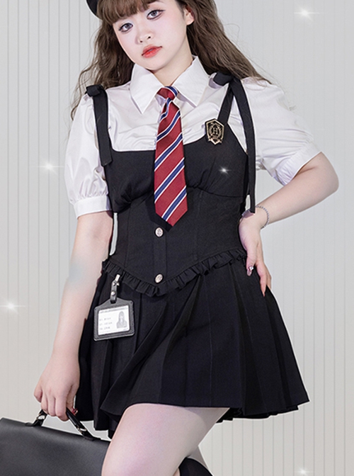 School Flower Policewoman Series College Style Pure Color Binding Band Fish Bone Slim Fit Kawaii Fashion Sleeveless Vest