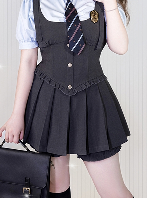 School Flower Policewoman Series College Style Simple Daily All-Match Kawaii Fashion Pleated Skirt