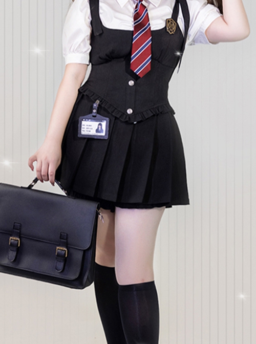 School Flower Policewoman Series College Style Simple Daily All-Match Kawaii Fashion Pleated Skirt