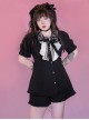 Landmine Series Black Lace Lapel Puff Sleeve Design Binding Band Adjustment Summer Kawaii Fashion Shirt Short Pants Suit