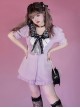 Landmine Series Black Lace Lapel Puff Sleeve Design Binding Band Adjustment Summer Kawaii Fashion Shirt Short Pants Suit