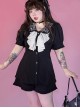 Landmine Series Black Lace Lapel Puff Sleeve Design Binding Band Adjustment Summer Kawaii Fashion Shirt Short Pants Suit