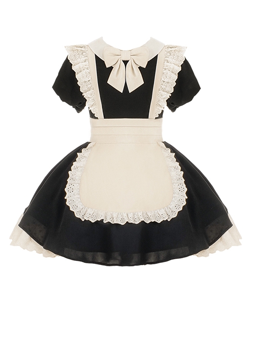 Kiss Kiss Series Cute Doll Collar Puff Sleeve Design Simple Maid Outfit Sweet Lolita Short Sleeved Dress