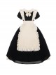 Kiss Kiss Series Elegant Fake Two Piece Lace Apron Design Black Maid Outfit Sweet Lolita Short Sleeved Dress