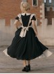 Kiss Kiss Series Elegant Fake Two Piece Lace Apron Design Black Maid Outfit Sweet Lolita Short Sleeved Dress