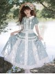 Blue Retro Print Plaid Stitching Cute Doll Collar Bowknot Embroidery Elegant Classic Lolita Short Sleeved Dress