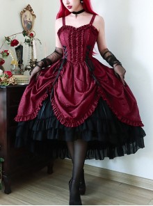 Retro Classical Elegant Wine Red Jacquard Fabric Binding Band Design Gothic Lolita Sleeveless Dress