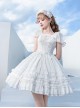 Miss Hill Series White Elegant Pure Color Binding Band Design Daily Classic Lolita Short Sleeve Dress