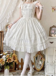 Miss Hill Series Backless Binding Band Design Elegant White Daily Classic Lolita Short Sleeve Dress