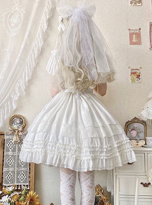 Miss Hill Series Backless Binding Band Design Elegant White Daily Classic Lolita Short Sleeve Dress