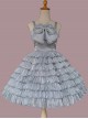 Multi-Layer Cake Skirt Series Gray Blue Simple Bowknot Decoration Daily Classic Lolita Sleeveless Dress