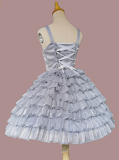 Multi-Layer Cake Skirt Series Gray Blue Simple Bowknot Decoration Daily Classic Lolita Sleeveless Dress